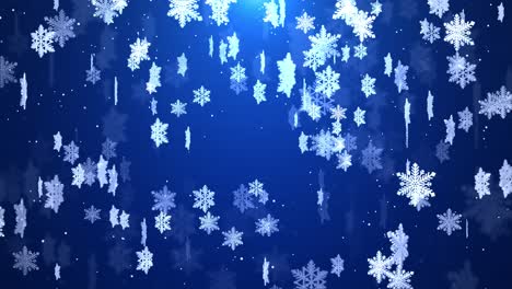 winter snow falling on blue sky with blue particles in the winter christmas loop snowflakes
