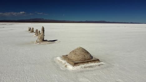 uyuni salt flat sculptures: low flight past bolivia salt sculptures