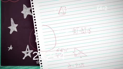 Animation-Sich-Bewegender-Mathematischer-Formeln-über-Ein-Blatt-Papier