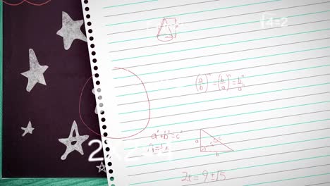 animation of moving mathematical formulas over sheet of paper
