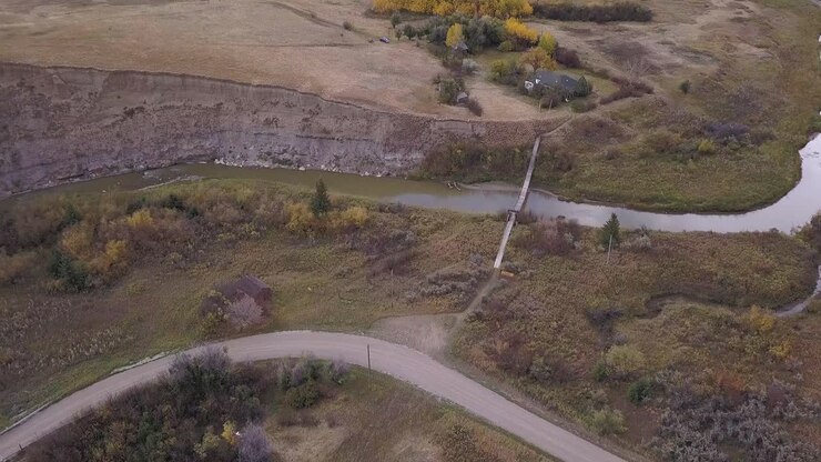 Aerial: Remote and desolate Beynon Ecological Preserve, Rosebud River