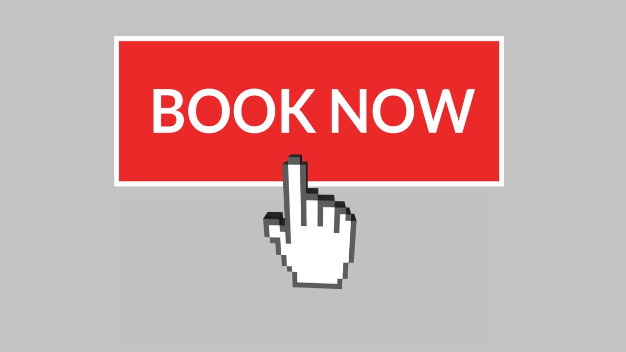 Book now button with pointing hand 4k