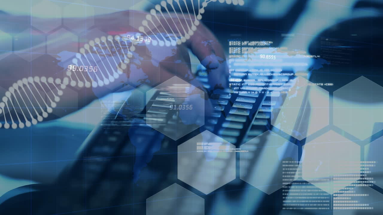 múltiples pantallas con procesamiento de datos y estructura de adn contra estudiantes en la universidad