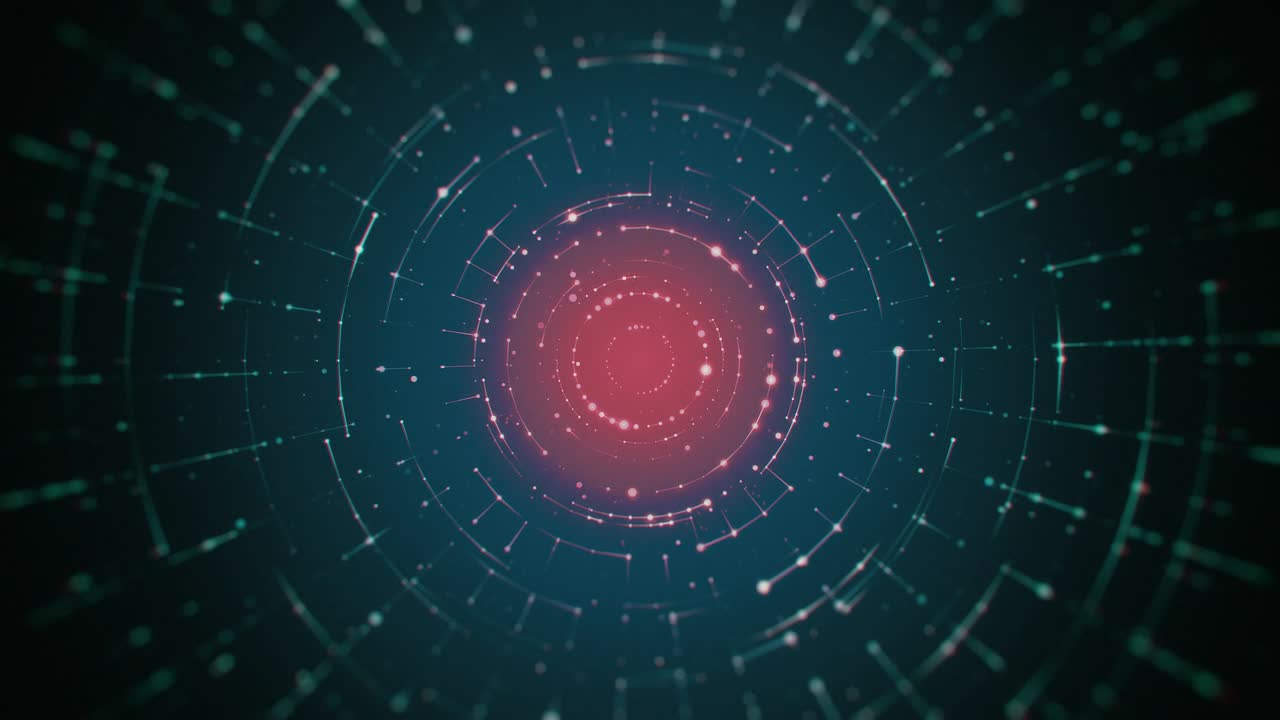 líneas circulares giratorias de alta tecnología sobre un fondo azul oscuro y rojo