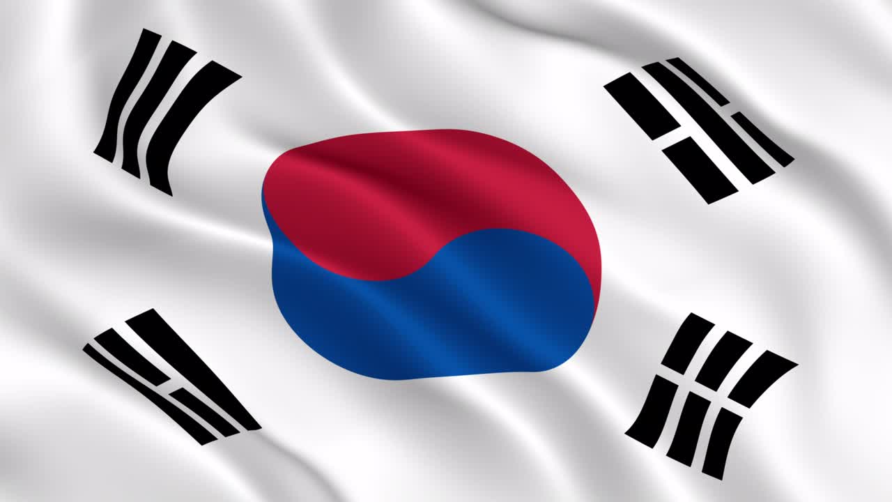 Taegukgi. Sydkoreas flag. Glat bølgende animation. Republikken Koreas officielle nationalflag blafrer i vinden