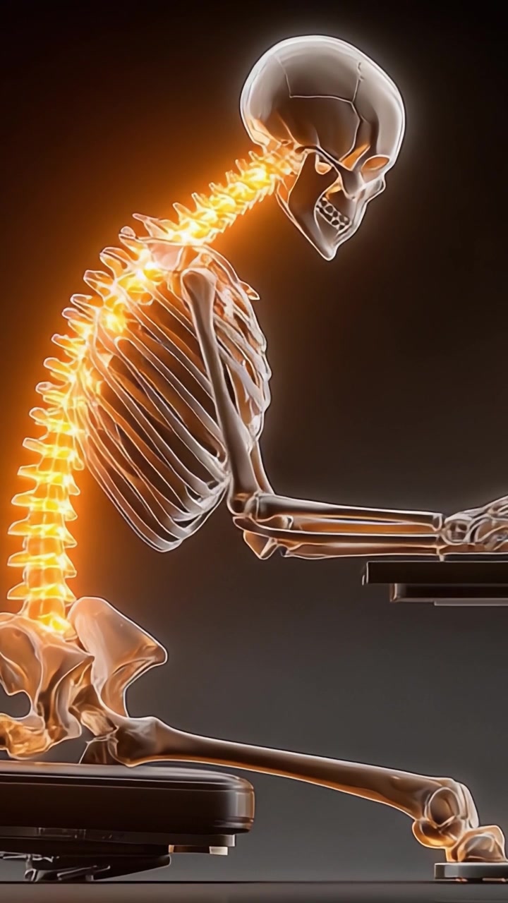 A Digital Exploration of Human Anatomy: Illuminated Skeleton Concentrating and Engaged with Technology in a Modern Work Environment