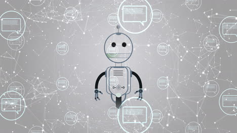animación del icono de un robot y la interfaz digital sobre un fondo gris