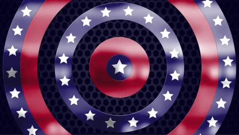 animation of circles spinning with american flag  stars and stripes over rows of holes