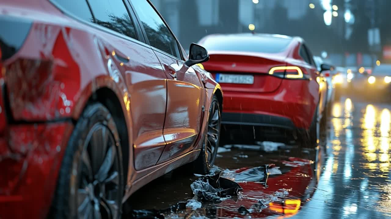 Car Crash in the Rain at Night