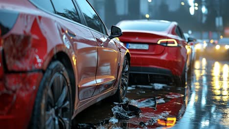 car crash in the rain at night