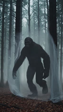 bigfoot in the foggy forest