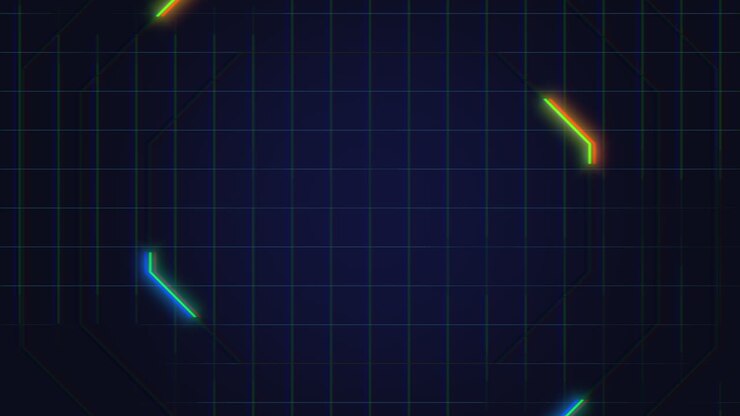 digitaal computerscherm met neon led-lijnen en raster