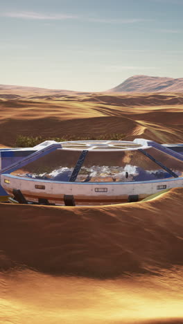 futuristic glass building in desert dunes