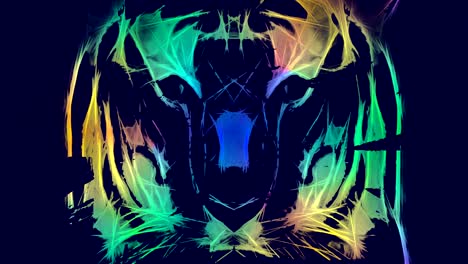 illustration, motion graphic of a tiger face in colorful fractal or neon style