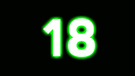 Neon-number-18-sign-symbol-modern-animation-motion-graphics-flicking-on-black-background,green-color-glowing-and-shining-for-video-elements