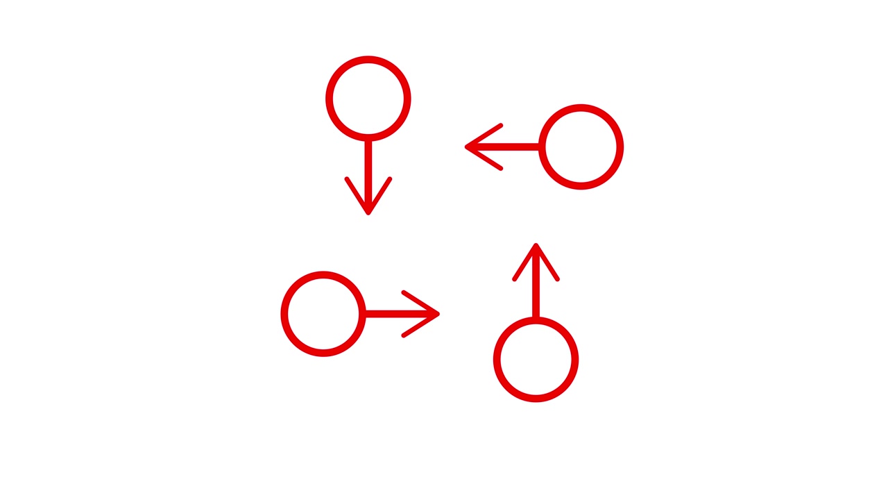 Four circular directional arrow icons animation isolated on white background