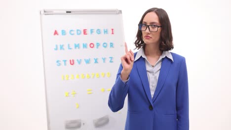 professional woman teacher instructing with whiteboard