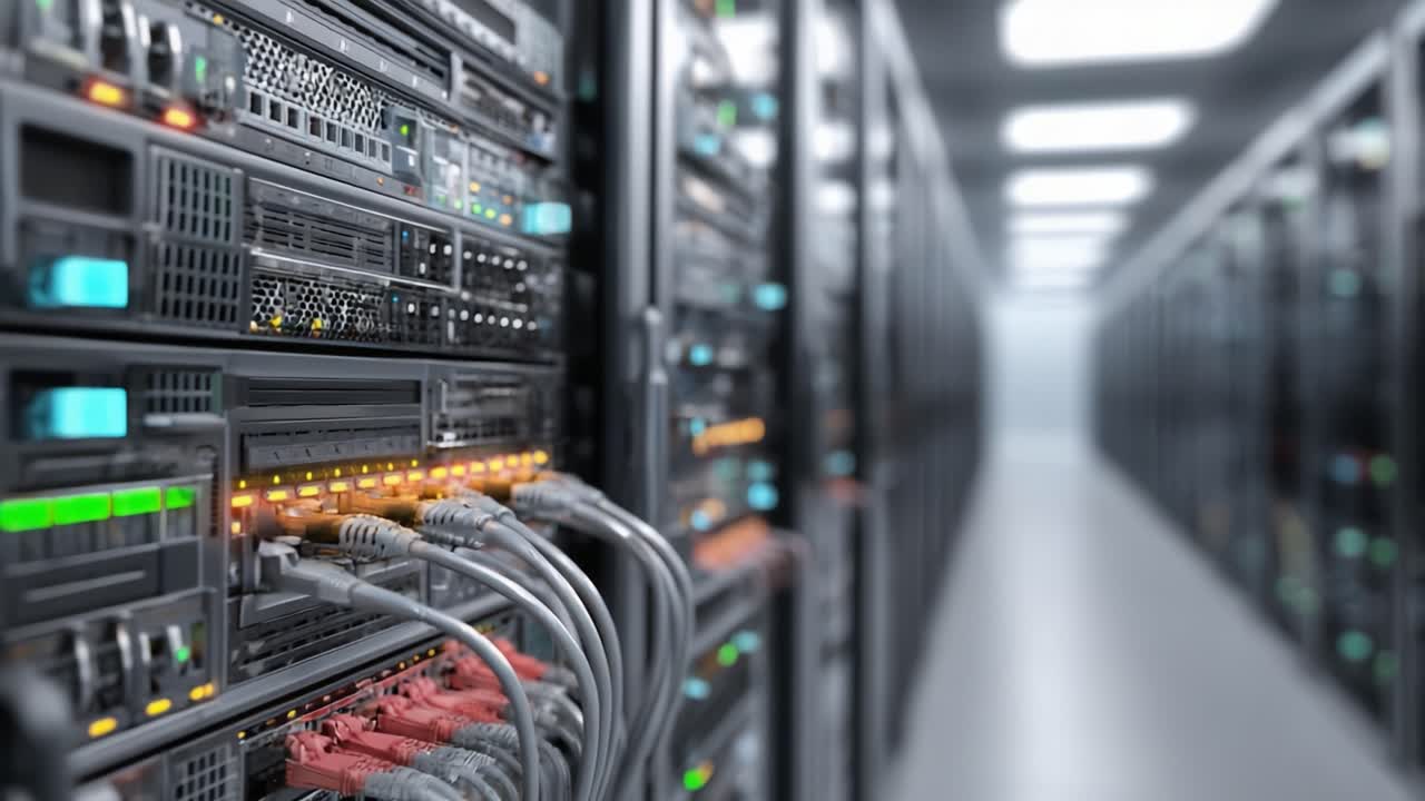 Exploring a High-Tech Data Center: A Detailed Look at Rack Servers, Networking Equipment, and Advanced Connectivity in Modern IT Infrastructure
