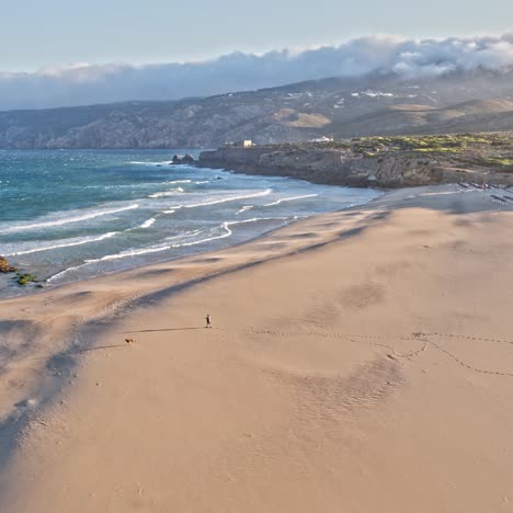 aerial shot of an empty lonely sandy beach at the atlantic ocean