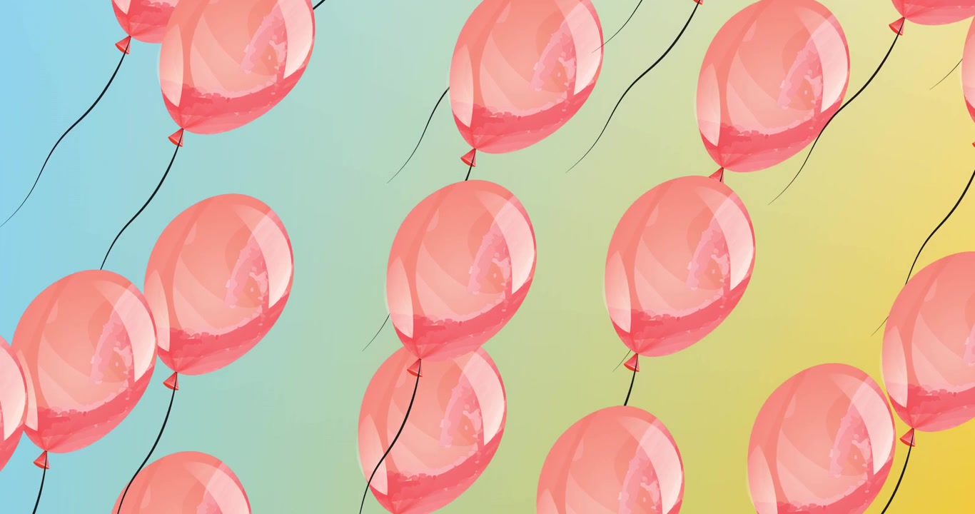 Animazione di palloncini rossi che volano su sfondo sfumato dal blu al giallo