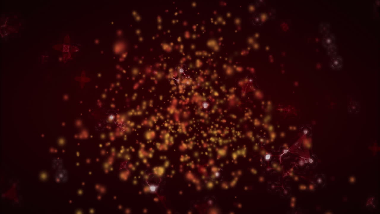 Central cluster of glowing particles swirling in red 3D render, with filaments and highlight nodes