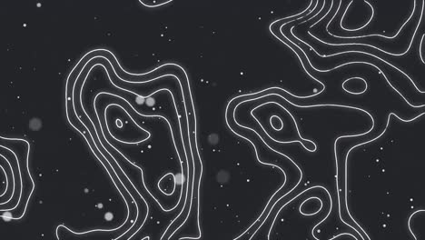 animación de líneas blancas del mapa moviéndose y nieve cayendo sobre fondo negro