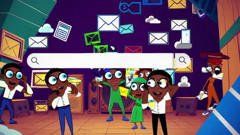 animated characters navigating the digital world with a search bar