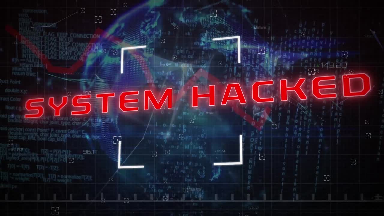 animación de texto hackeado del sistema con procesamiento de datos en todo el mundo.