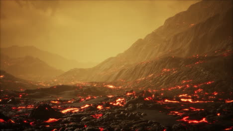 lava field under sunset clouds on background