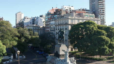 Aerial---Recoleta-Mitre-Park-Monument,-Buenos-Aires,-Argentina,-Wide-Circle-Pan