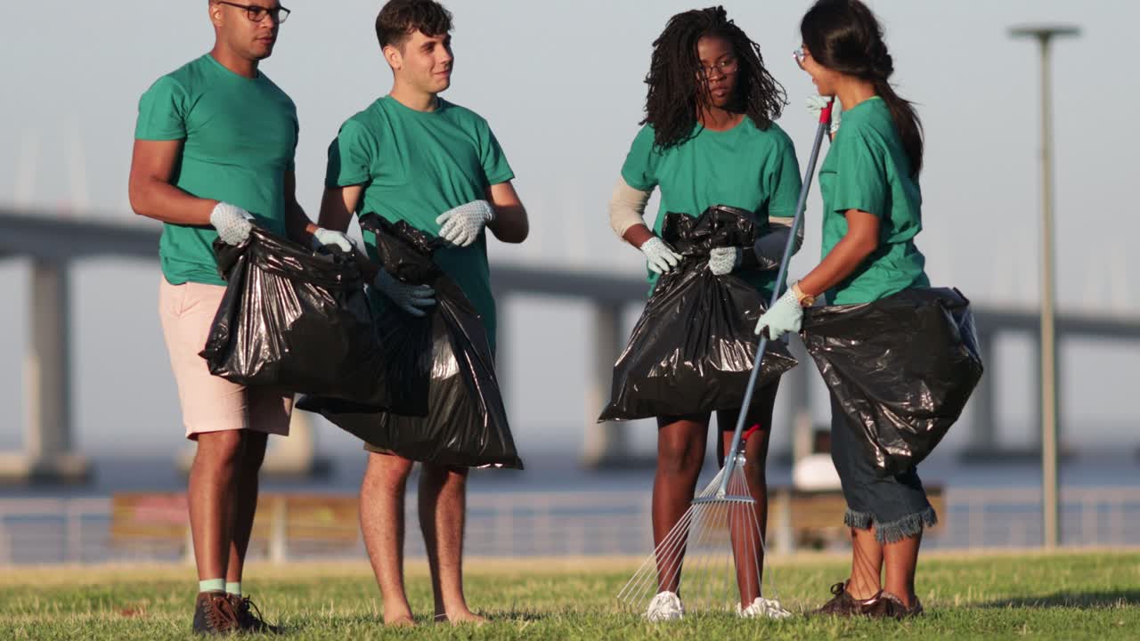 Group of volunteers picking rubbish