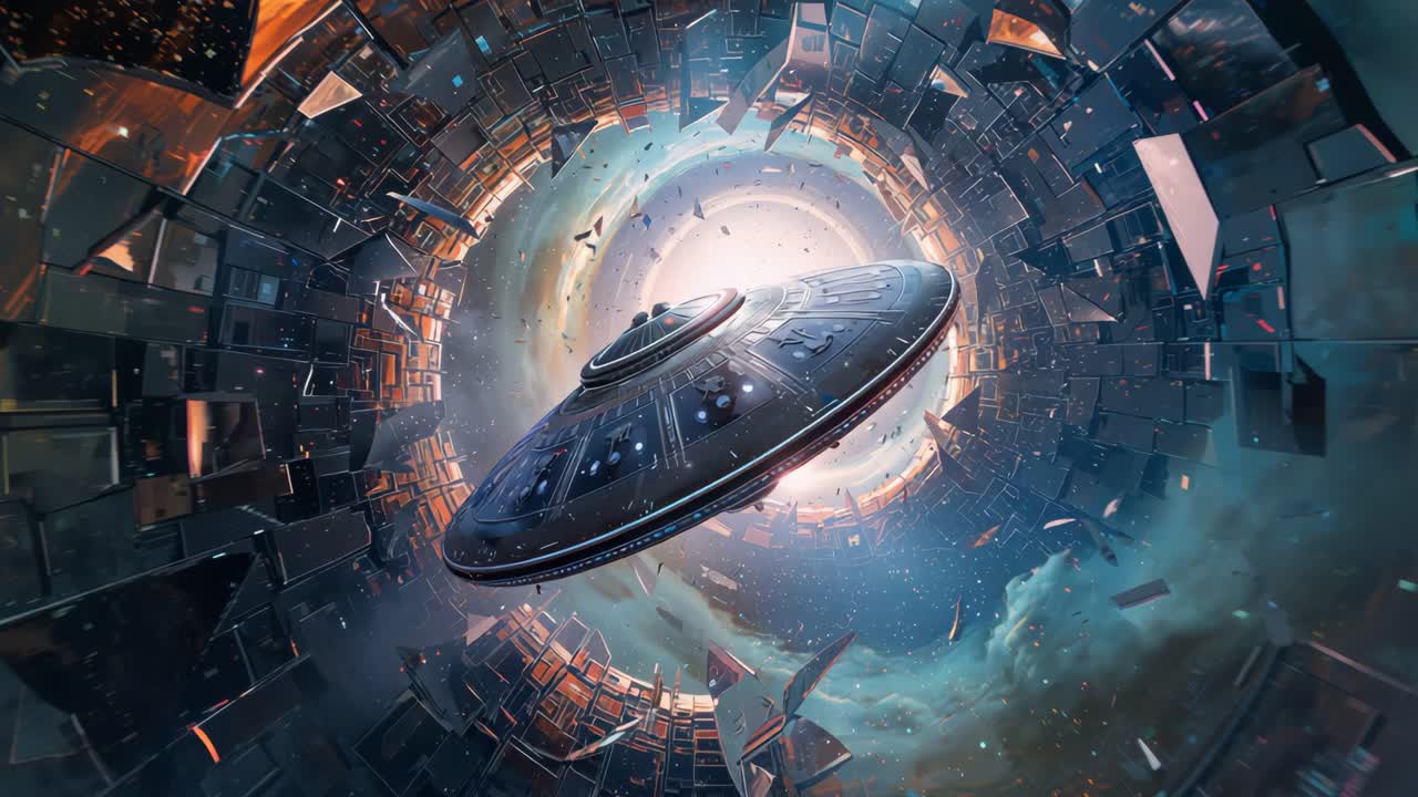 UFO Spaceship Navigating a Sci-Fi Portal