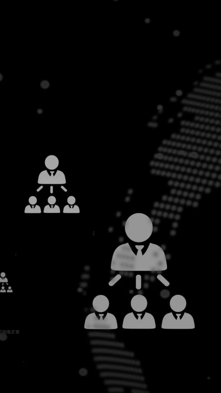 Animation of financial data processing with globe and business icons on black background