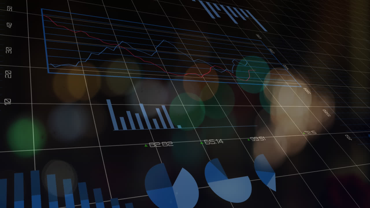 animación del procesamiento de datos con estadísticas sobre cuadrícula