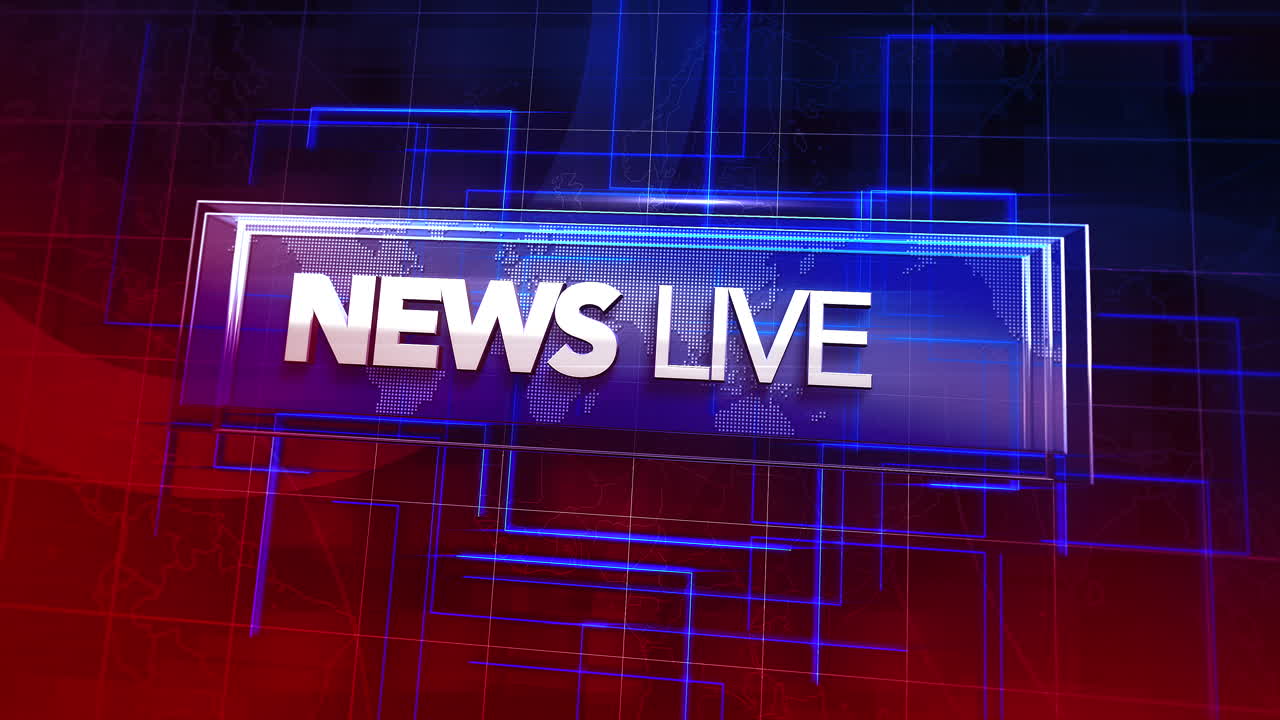 뉴스 스튜디오에 네온 라인 패턴이 있는 라이브 뉴스