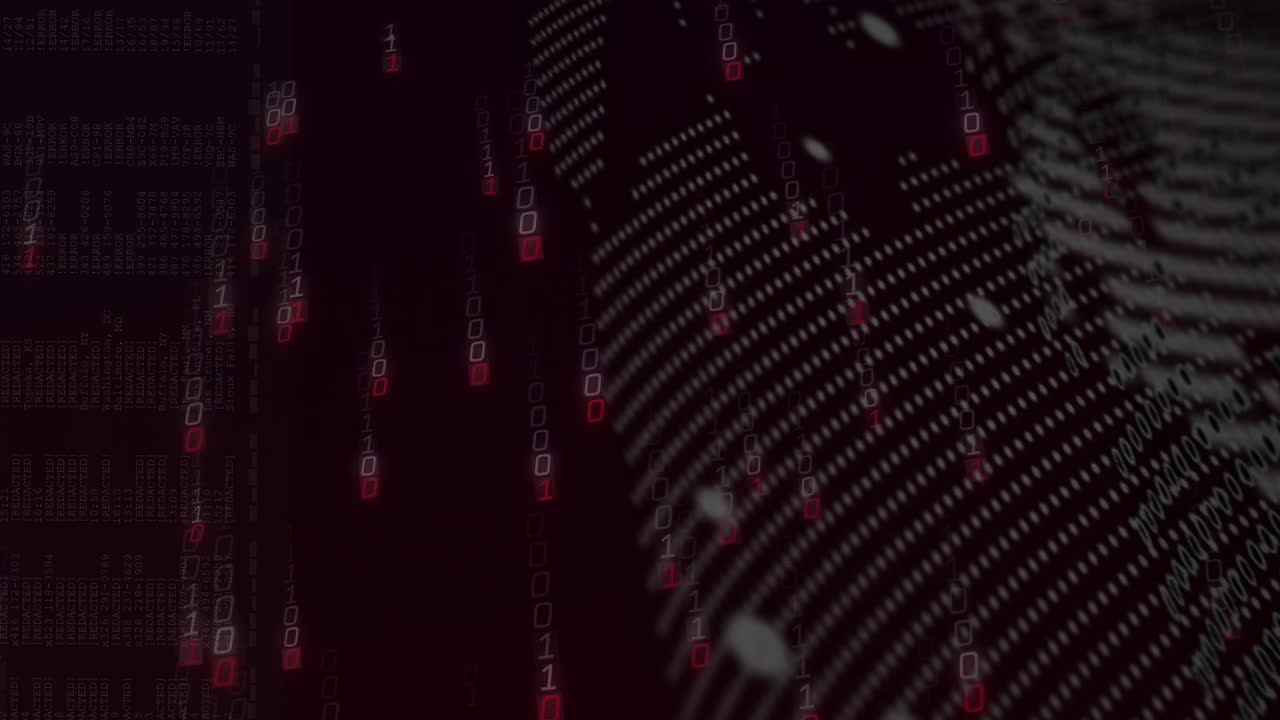 Animation of digital patterns and binary code forming abstract technological background