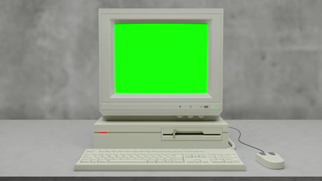 오래된 컴퓨터 부팅 및 끄기, 오류 및 녹색 화면, 빈티지 pc 시작 및 4k 끄기