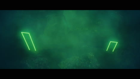 rocky landscape with huge green light portal structures