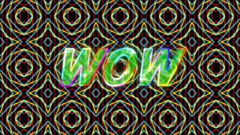 animación del texto wow sobre el fondo del caleidoscopio