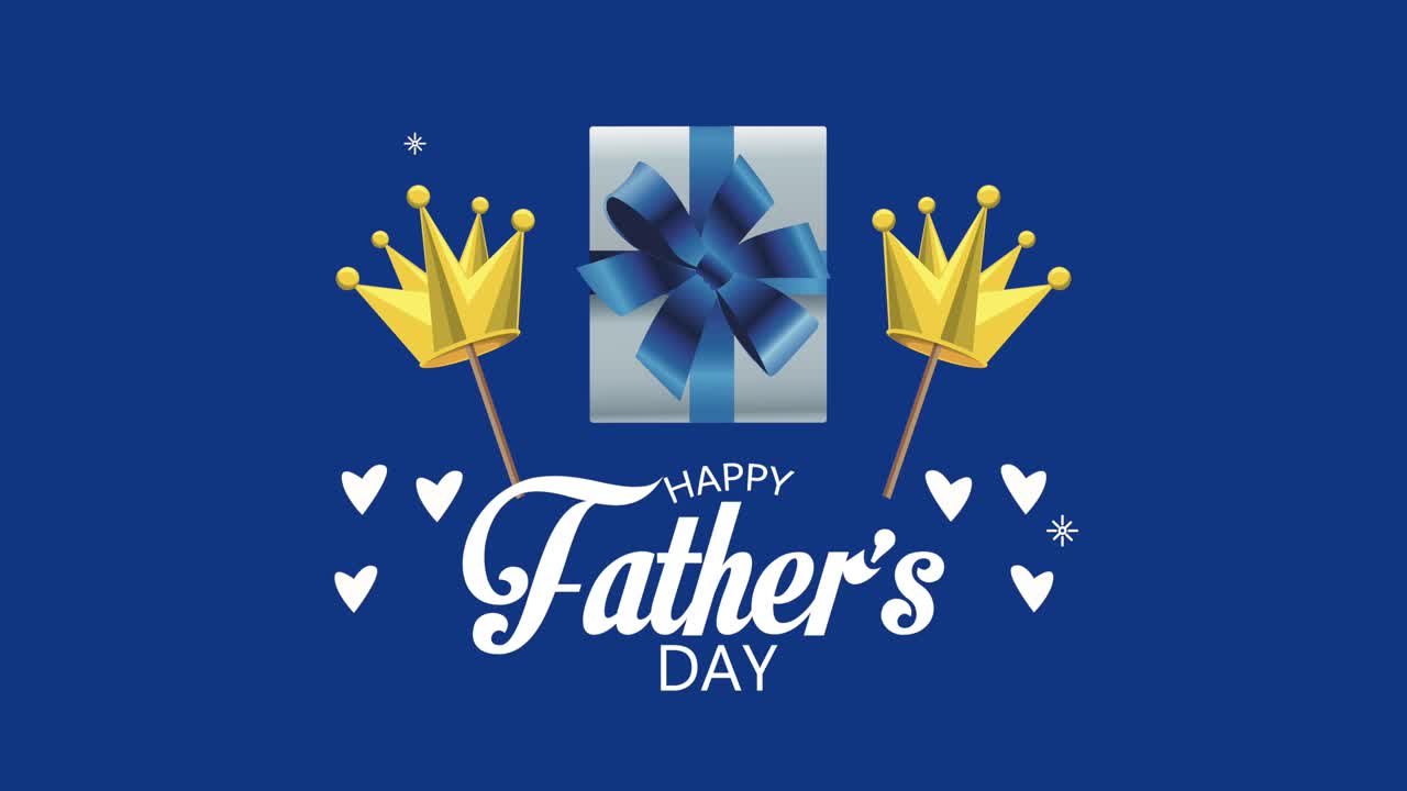 fathers day lettering with gift and crowns animation