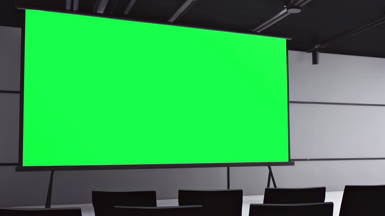 Presentation screen in boardroom, live mockup animation, transparent 4K video, green screen