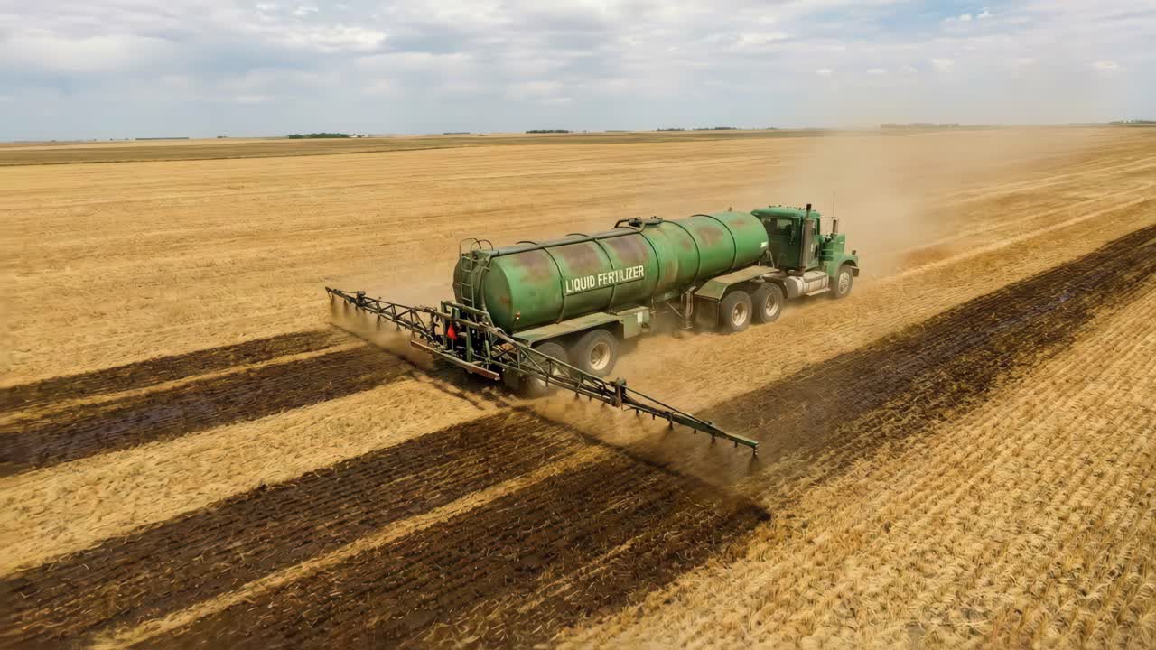 Aplicación de fertilizante líquido en campo cosechado