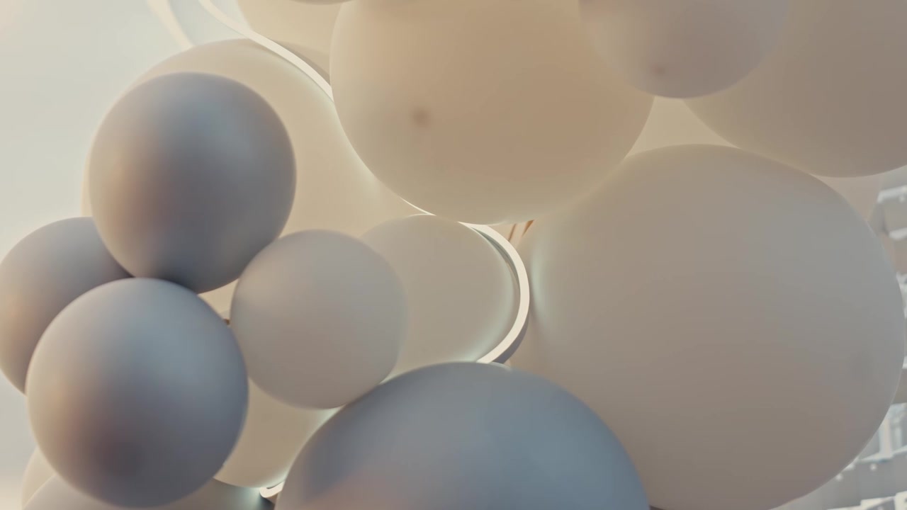 Close Up Abstract Background of White and Pastel Balloons Garland with Soft LED Light Strip Decor