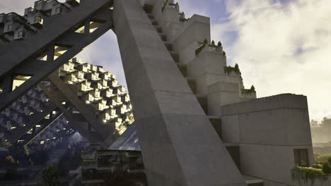 las estructuras angulares de hormigón se mezclan creativamente con la naturaleza