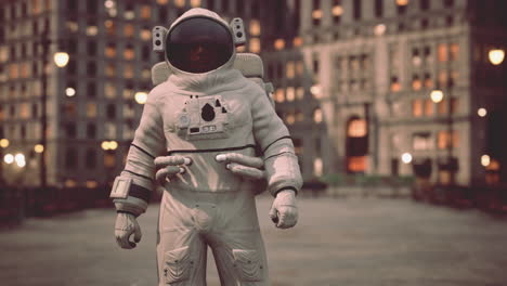 lonely astronaut in deserted city