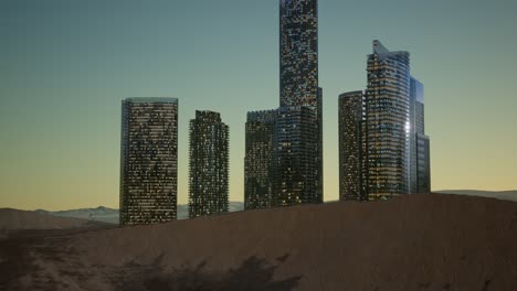 Stadtwolkenkratzer-Nachts-In-Der-Wüste