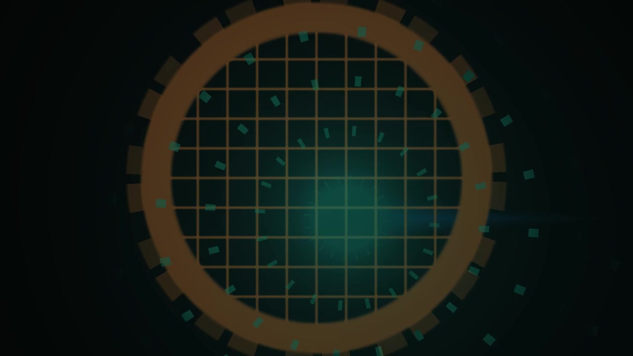 Abstract Digital Grid with Falling Particles and Light Effects