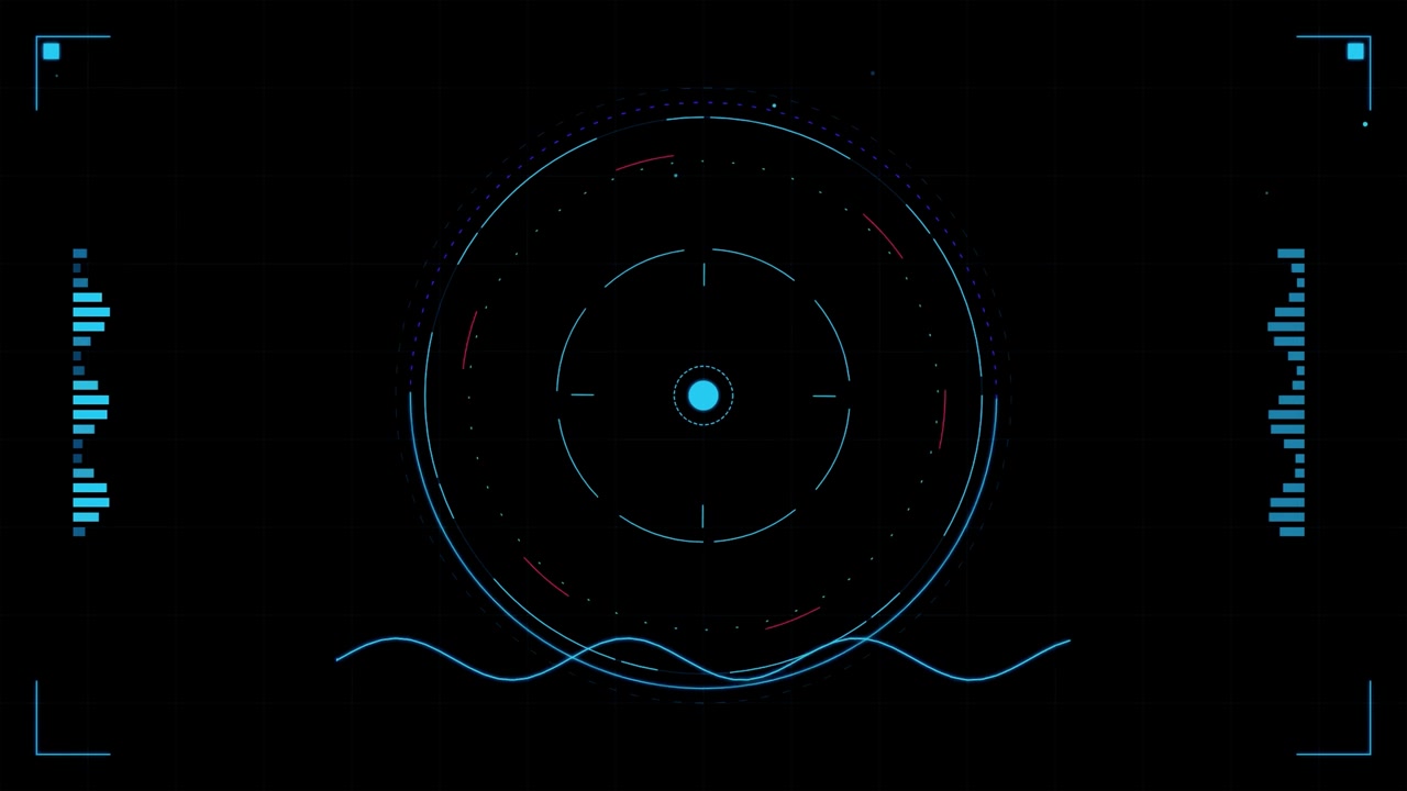 Interfaccia HUD Digitale Futuristica con Radar Circolare Rotante e Grafici di Dati