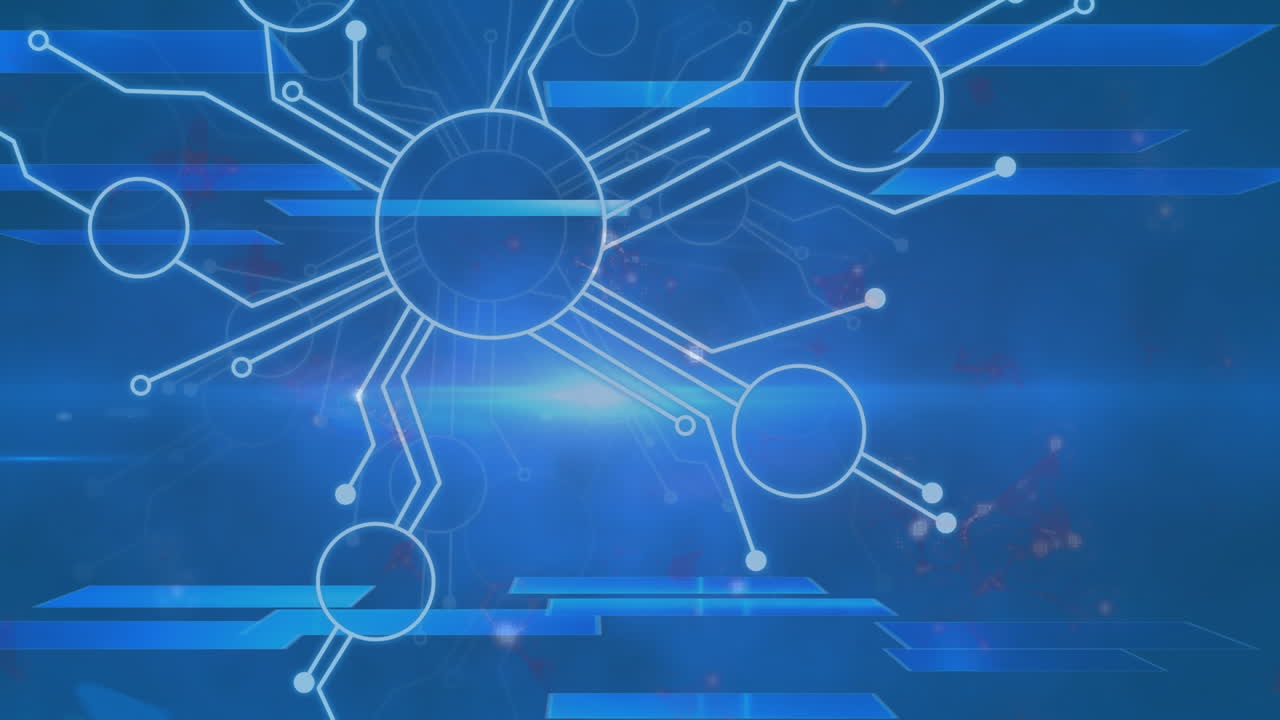 파란색 배경 위의 모양으로 연결된 네트워크의 애니메이션