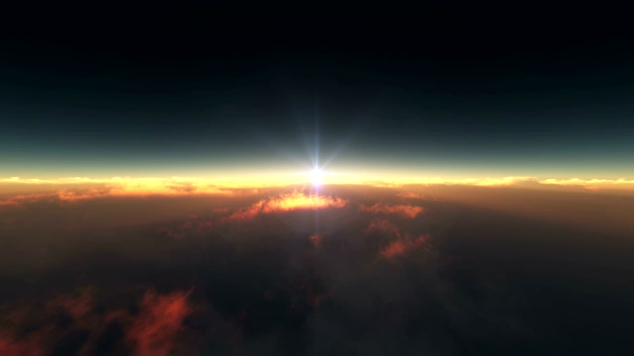 구름 위를 날아가는 해가 뜨는 4k